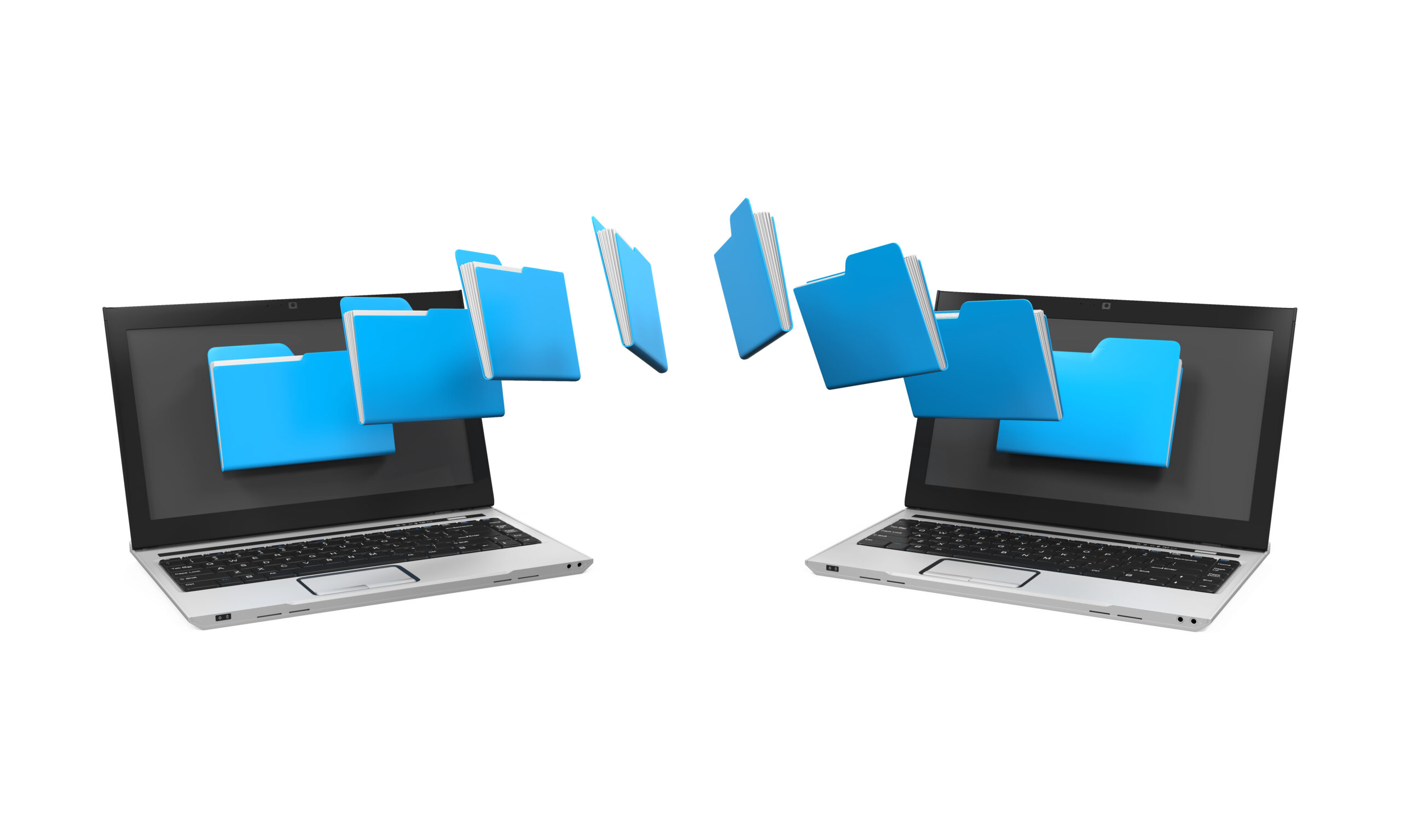 Laptop Data Transferring Laptop Data Transferring isolated on white background. 3D render
